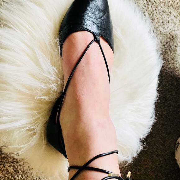 ALDO Black Pointy Lace-Up Flats - Picture 3 of 8